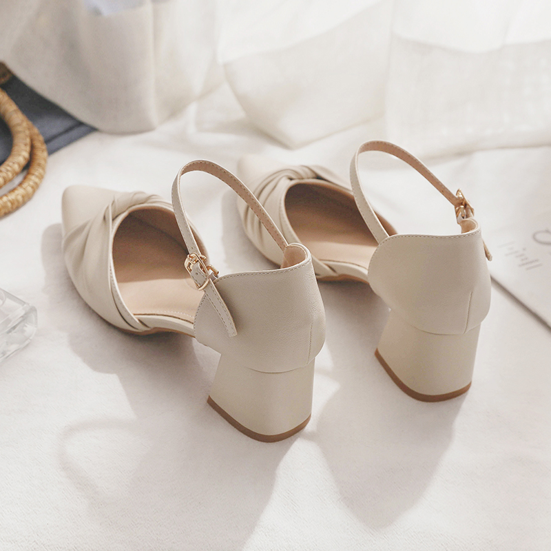 Sheepskin Mary Jane Shoes - Pointed Toe Chunky Heel Closed-Toe Sandals for Women - Fairy Style Spring 2025 Summer Footwear Sheepskin Mary Jane Shoes - Pointed Toe Chunky Heel Closed-Toe Sandals for Women - Fairy Style Spring 2025 Summer Footwear