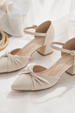 Sheepskin Mary Jane Shoes - Pointed Toe Chunky Heel Closed-Toe Sandals for Women - Fairy Style Spring 2025 Summer Footwear