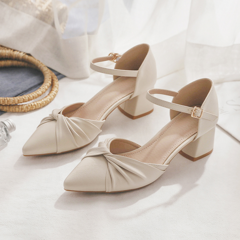 Sheepskin Mary Jane Shoes - Pointed Toe Chunky Heel Closed-Toe Sandals for Women - Fairy Style Spring 2025 Summer Footwear Sheepskin Mary Jane Shoes - Pointed Toe Chunky Heel Closed-Toe Sandals for Women - Fairy Style Spring 2025 Summer Footwear