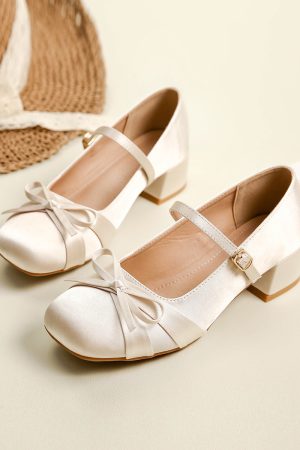 Sheepskin Mary Jane Women's Shoes, Chunky Heel High Heels for Skirts, French Style Spring Autumn Fashion