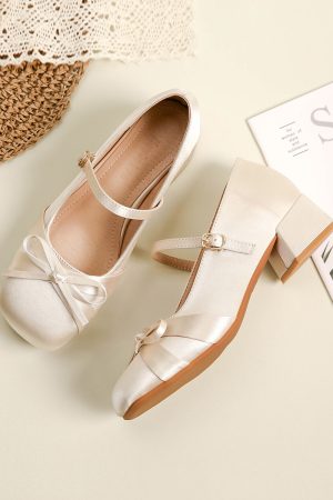 Sheepskin Mary Jane Women's Shoes, Chunky Heel High Heels for Skirts, French Style Spring Autumn Fashion