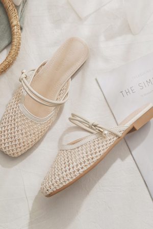 Sheepskin Slip-On French Flat Hollow-Out Half Slippers for Women - Summer Outdoor Style for Skirts and Casual Looks