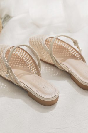 Sheepskin Slip-On French Flat Hollow-Out Half Slippers for Women - Summer Outdoor Style for Skirts and Casual Looks