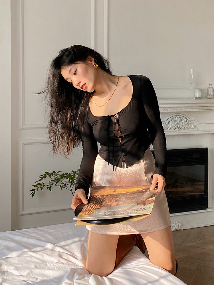 Sheer Black Long-Sleeve Cardigan - Sexy Slim-Fit Hollow-Out Design for 90s Y2K Style Fashion Sheer Black Long-Sleeve Cardigan - Sexy Slim-Fit Hollow-Out Design for 90s Y2K Style Fashion