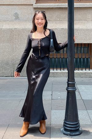 Sheer Black Long-Sleeve Cardigan - Sexy Slim-Fit Hollow-Out Design for 90s Y2K Style Fashion