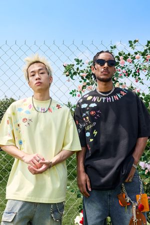 Short Sleeve Cartoon Graffiti T-Shirt - Heavyweight American Streetwear, Unisex 2025 Style, Urban Fashion