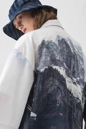 Short Sleeve Snow Mountain Hawaii Cuba Vacation Shirt - Trendy Y2K Style for Summer Outings