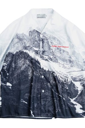 Short Sleeve Snow Mountain Hawaii Cuba Vacation Shirt - Trendy Y2K Style for Summer Outings