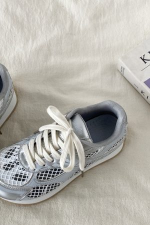 Silver Mesh Breathable Sports Shoes for Women - Lightweight Casual Dad Sneakers for Summer, Perfect for Small Feet
