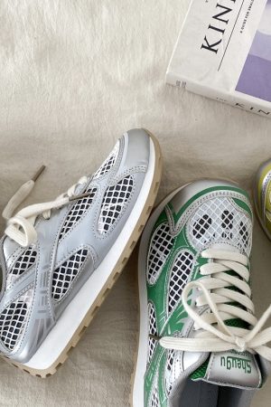 Silver Mesh Breathable Sports Shoes for Women - Lightweight Casual Dad Sneakers for Summer, Perfect for Small Feet