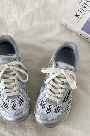 Silver Mesh Breathable Sports Shoes for Women - Lightweight Casual Dad Sneakers for Summer, Perfect for Small Feet