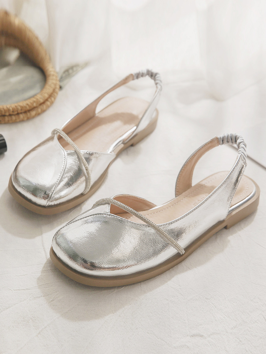 Silver Open-Toe Sheepskin Flat Evening Shoes for Women - Stylish Summer Sandals, Perfect for Outdoor Wear 2025 Silver Open-Toe Sheepskin Flat Evening Shoes for Women - Stylish Summer Sandals, Perfect for Outdoor Wear 2025