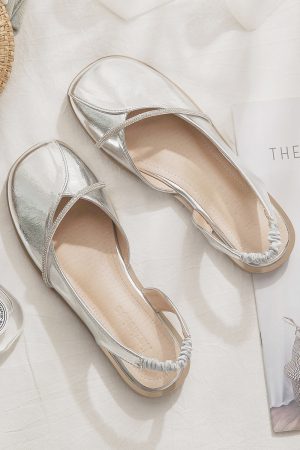 Silver Open-Toe Sheepskin Flat Evening Shoes for Women - Stylish Summer Sandals, Perfect for Outdoor Wear 2025