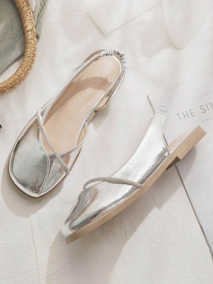 Silver Open-Toe Sheepskin Flat Evening Shoes for Women - Stylish Summer Sandals, Perfect for Outdoor Wear 2025 Silver Open-Toe Sheepskin Flat Evening Shoes for Women - Stylish Summer Sandals, Perfect for Outdoor Wear 2025