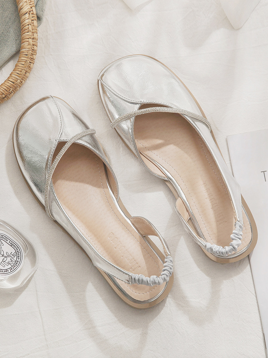 Silver Open-Toe Sheepskin Flat Evening Shoes for Women - Stylish Summer Sandals, Perfect for Outdoor Wear 2025 Silver Open-Toe Sheepskin Flat Evening Shoes for Women - Stylish Summer Sandals, Perfect for Outdoor Wear 2025