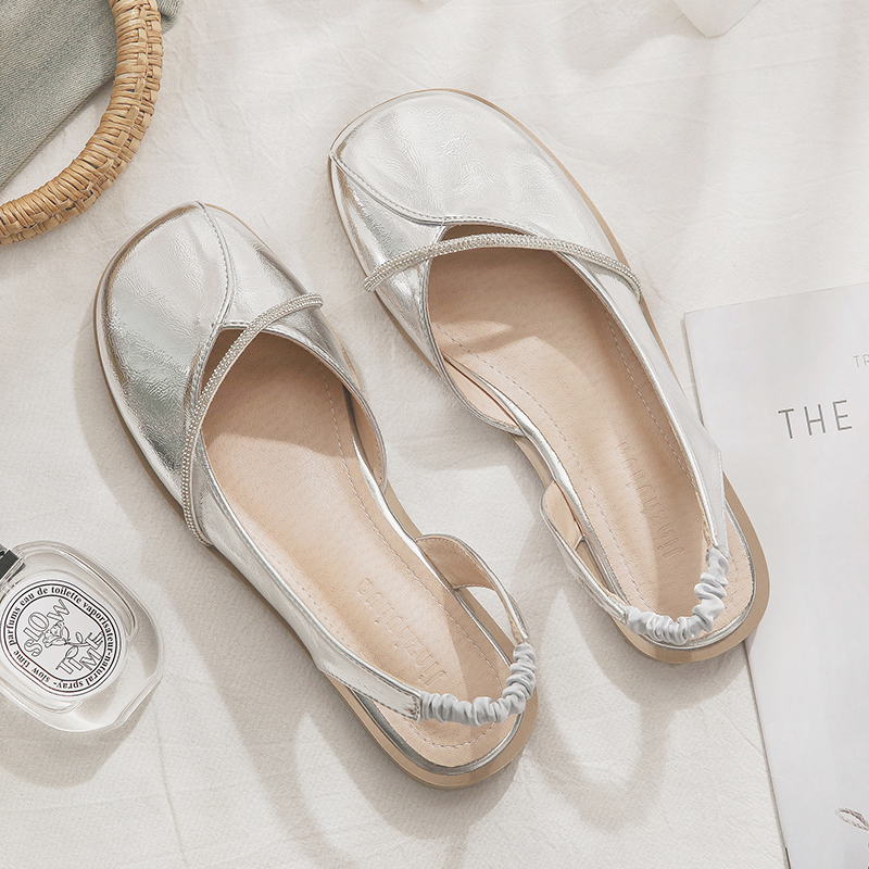 Silver Open-Toe Sheepskin Flat Evening Shoes for Women - Stylish Summer Sandals, Perfect for Outdoor Wear 2025 Silver Open-Toe Sheepskin Flat Evening Shoes for Women - Stylish Summer Sandals, Perfect for Outdoor Wear 2025