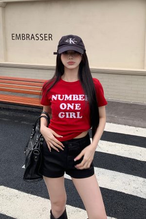 Sister Letter Print Short Sleeve T-Shirt for Women - 2025 Spring Slim Fit Casual Top in Trendy Y2K Style