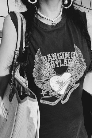 Sleeveless Long Slim Dress with Small Wing Heart Print - 2025 Spring/Summer American Vintage Style