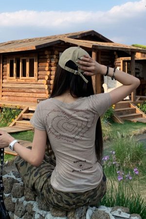 Slightly Sheer U-Neck Short Sleeve T-Shirt for Women - American Vintage Summer Slim Fit Hot Girl Style