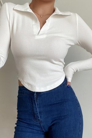 Slim Fit Long Sleeve V-Neck T-Shirt Top - Simple Solid Color Basic for Women - Sexy European & American Style Fashion Essential