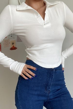 Slim Fit Long Sleeve V-Neck T-Shirt Top - Simple Solid Color Basic for Women - Sexy European & American Style Fashion Essential