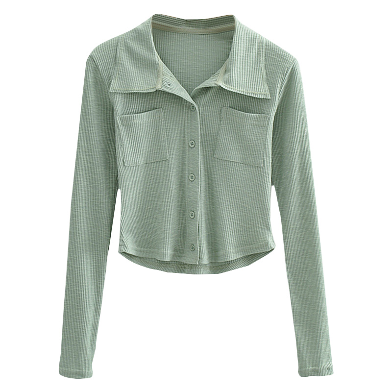 Slim-Fit Minimalist Lapel Long Sleeve T-Shirt - Solid Color, Pocket Detail, Sexy European American Style Top Slim-Fit Minimalist Lapel Long Sleeve T-Shirt - Solid Color, Pocket Detail, Sexy European American Style Top