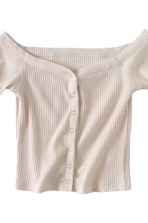 Slim Fit One-Shoulder Ribbed Crop Top T-Shirt for Women - European American Style, Short Sleeve, High Waist, Stretchy Fashion Top