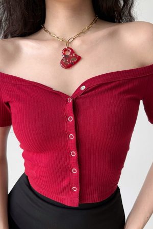 Slim Fit One-Shoulder Ribbed Crop Top T-Shirt for Women - European American Style, Short Sleeve, High Waist, Stretchy Fashion Top