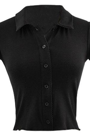 Slim-Fit Polo Collar Knitted Short-Sleeve T-Shirt for Women with Lace Cardigan - European American Minimalist Style