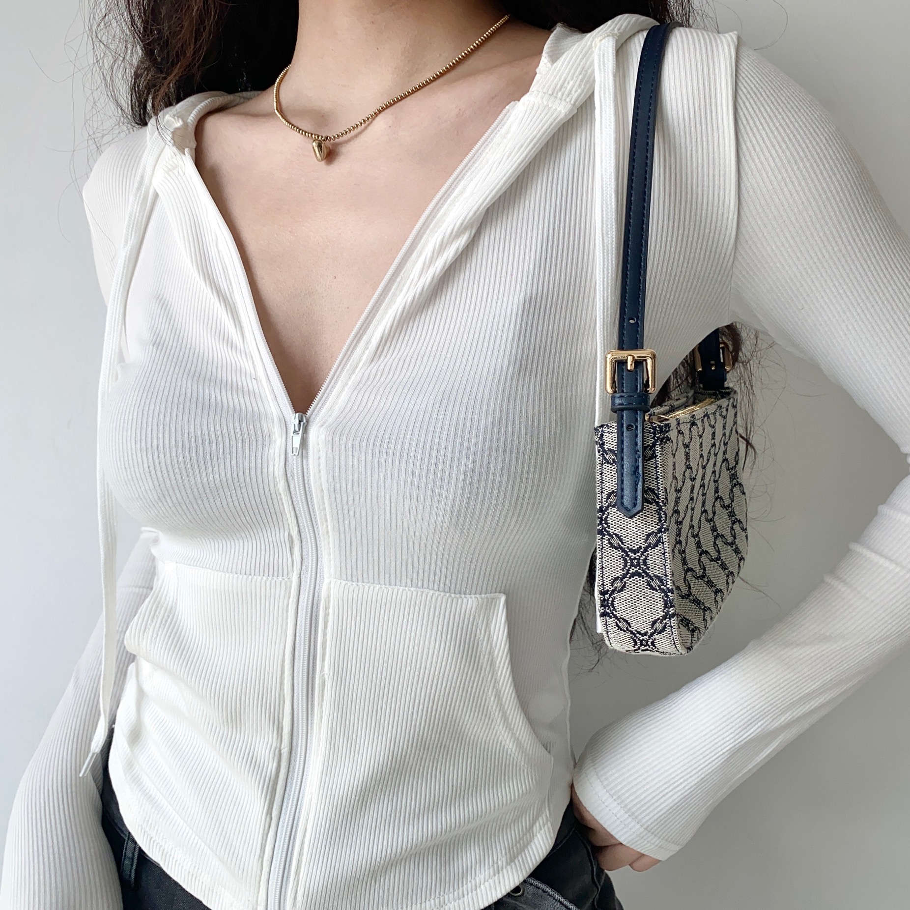 Slim Fit Ribbed Hooded Long Sleeve Cardigan Jacket - European American Minimalist Women's Short Top 90s Y2K Fashion Slim Fit Ribbed Hooded Long Sleeve Cardigan Jacket - European American Minimalist Women's Short Top 90s Y2K Fashion