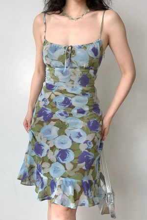 Slim Fit Ruffled Bodycon Camisole Dress - Self-Made European American Style Printed Summer Dress for Women, Y2K Fashion