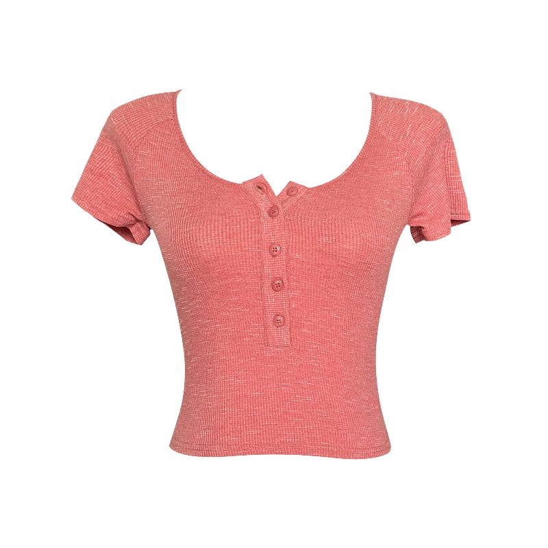 Slim-Fit White Knitted T-Shirt for Women, Short Sleeve with Button Detail, French Style, Chest-Highlighting Design Slim-Fit White Knitted T-Shirt for Women, Short Sleeve with Button Detail, French Style, Chest-Highlighting Design