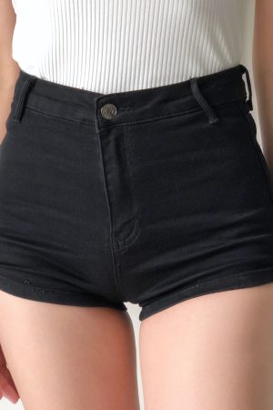Slim High Waist High Split Denim Shorts for Women - European American Style, Leg-Lengthening, High Elastic Waist, Trendy Summer Fashion