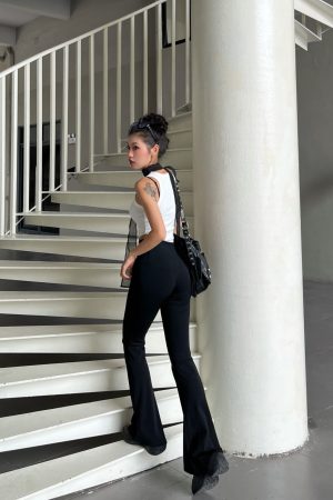 Slimming Black High-Waisted Flared Pants for Women - Stretchy Butt-Lifting Base Layer Leggings, Y2K Style