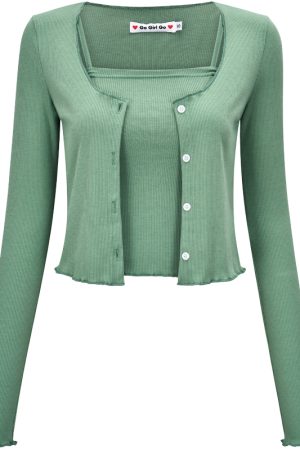 Slimming Knitted Camisole and Cardigan Two-Piece Set for Women - Fashionable Layering Essential, Perfect for Y2K and Casual Styles