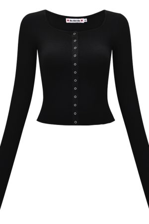 Slimming Ribbed Long Sleeve T-shirt for Women - Winter Thin Base Layer Short Top - Casual 90s Style