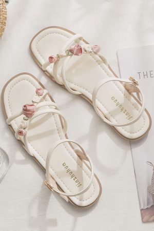 Soft Sheepskin Fairy Style Sandals for Women - Beautiful Summer Outdoor Footwear for Skirts, 2025 Fashion Trend