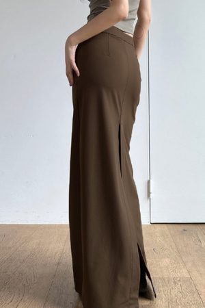 Solid Color High Waist Split Hem Long Skirt - Versatile Floor-Length Bodycon for Women's Summer Style