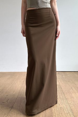 Solid Color High Waist Split Hem Long Skirt - Versatile Floor-Length Bodycon for Women's Summer Style