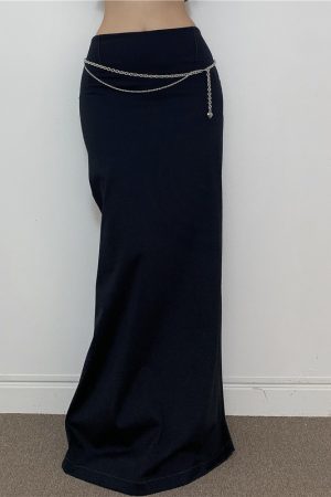 Solid Color High Waist Split Hem Long Skirt - Versatile Floor-Length Bodycon for Women's Summer Style