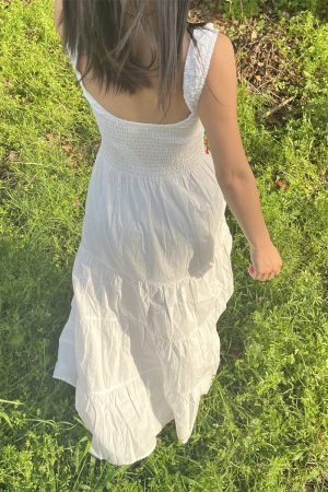 Solid Color Red Bow Tie Flowing Shoulder-Exposing Dress for Women - Spring/Summer 2025, Elegant 90s Y2K Style