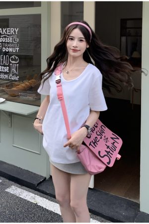 Solid Color Short Sleeve V-Neck T-Shirt for Women - Loose Fit, Versatile Summer Top, 2025 New Arrival, Casual Essential