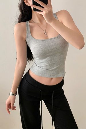 Solid Color Sleeveless Tank Top for Women - Casual Slim Fit Sportswear - American Style 90s Inspired Fashion Outerwear