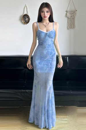 Sparkling Blue Fish Tail Tulle Dress for Women, Elegant Waist-Defining Bodycon, Strapless Evening Dress, Perfect for Parties