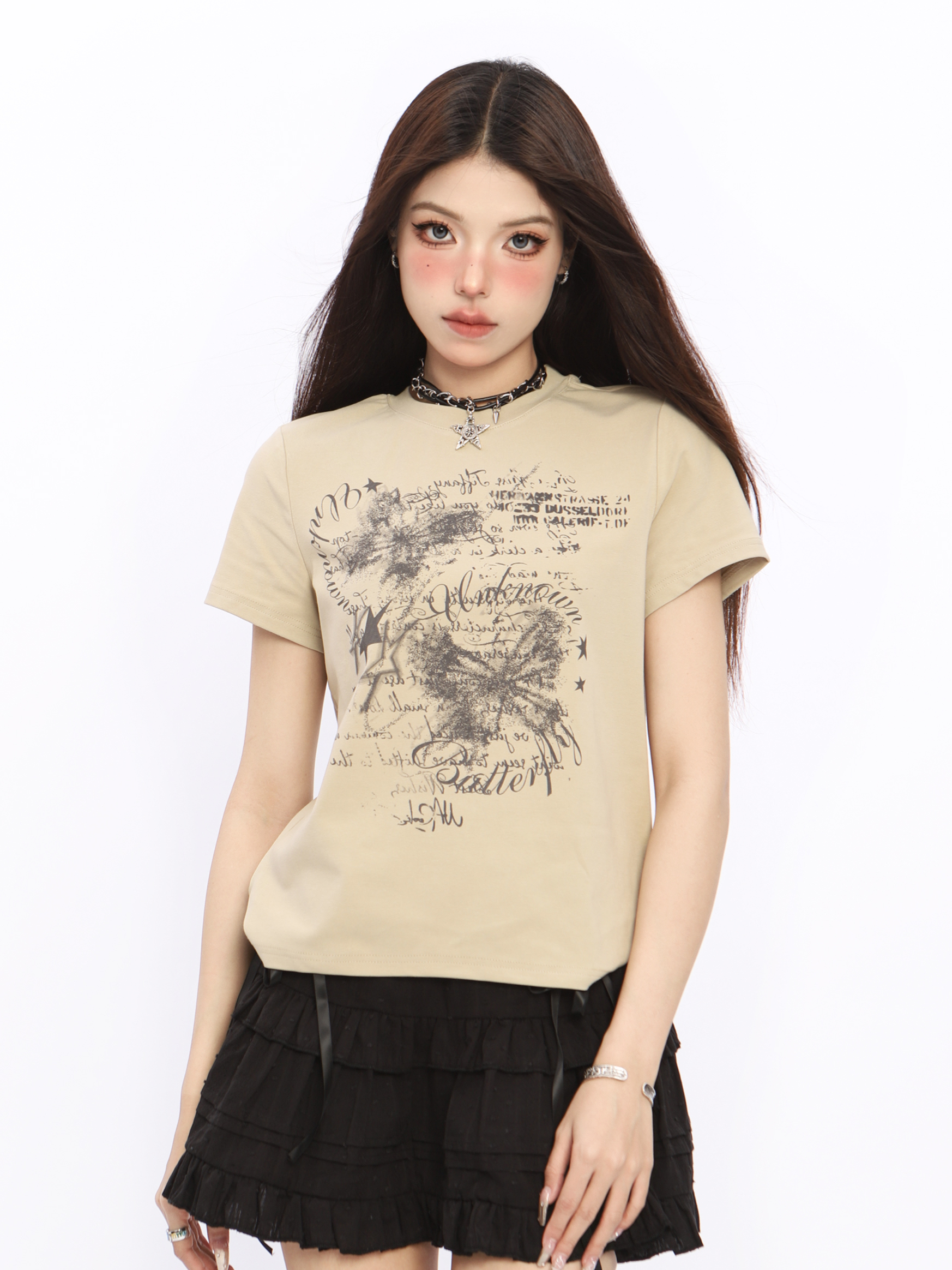 Spicy Girl Butterfly Design Cropped T-Shirt - American Style Short Sleeve Slim Fit Top for Women - Summer 2024 Fashion Spicy Girl Butterfly Design Cropped T-Shirt - American Style Short Sleeve Slim Fit Top for Women - Summer 2024 Fashion