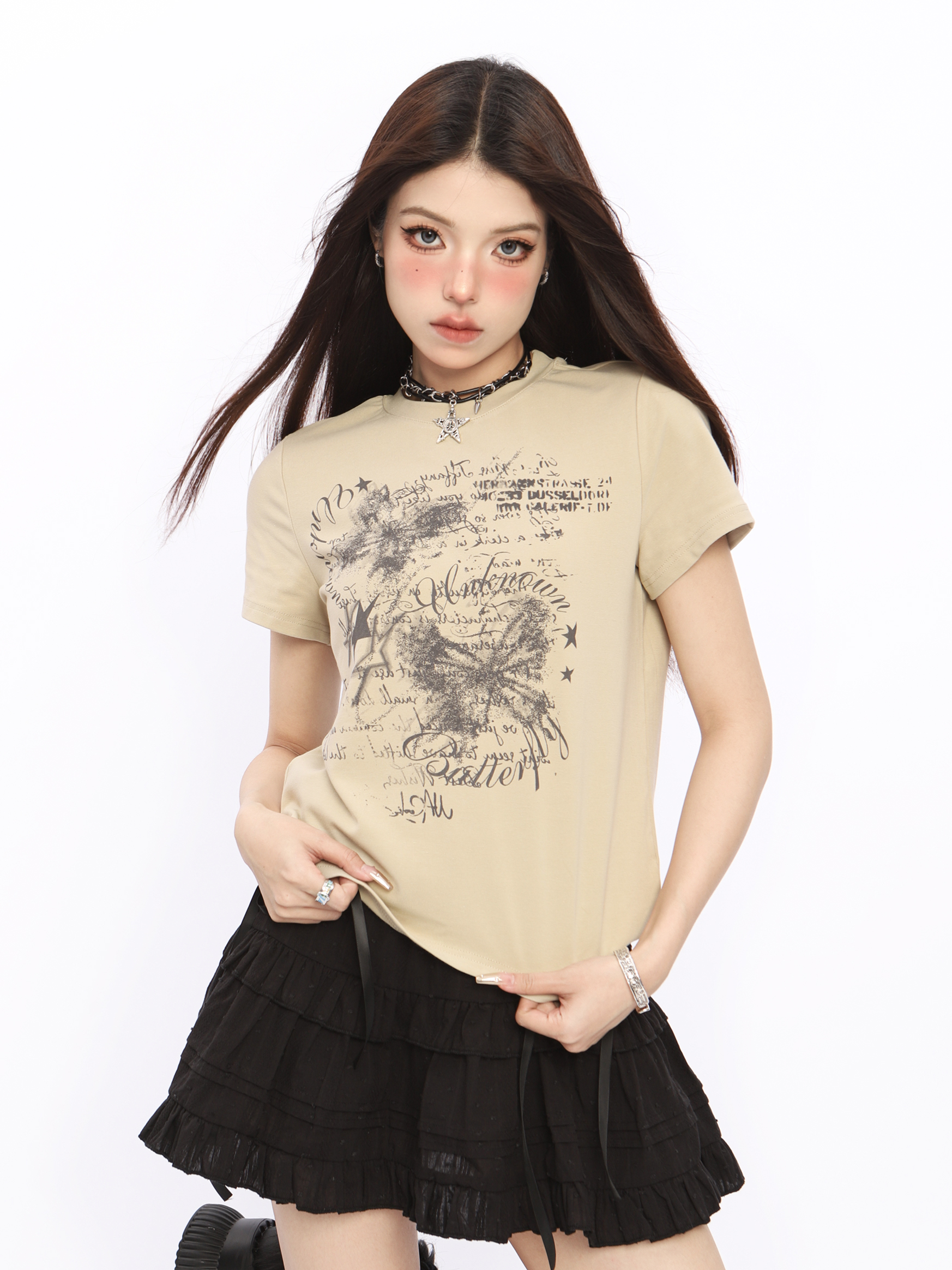 Spicy Girl Butterfly Design Cropped T-Shirt - American Style Short Sleeve Slim Fit Top for Women - Summer 2024 Fashion Spicy Girl Butterfly Design Cropped T-Shirt - American Style Short Sleeve Slim Fit Top for Women - Summer 2024 Fashion