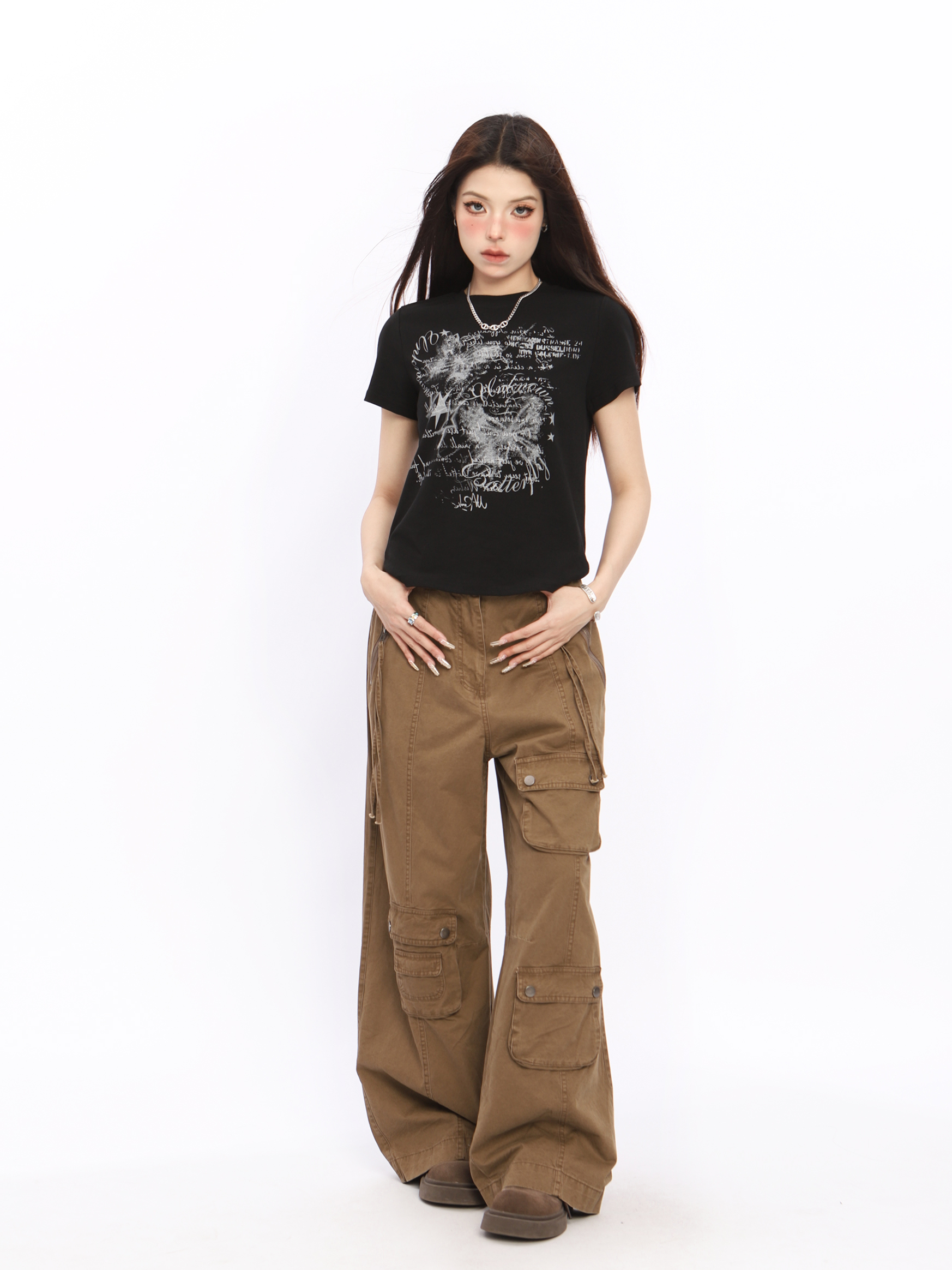 Spicy Girl Butterfly Design Cropped T-Shirt - American Style Short Sleeve Slim Fit Top for Women - Summer 2024 Fashion Spicy Girl Butterfly Design Cropped T-Shirt - American Style Short Sleeve Slim Fit Top for Women - Summer 2024 Fashion