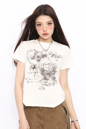 Spicy Girl Butterfly Design Cropped T-Shirt - American Style Short Sleeve Slim Fit Top for Women - Summer 2024 Fashion