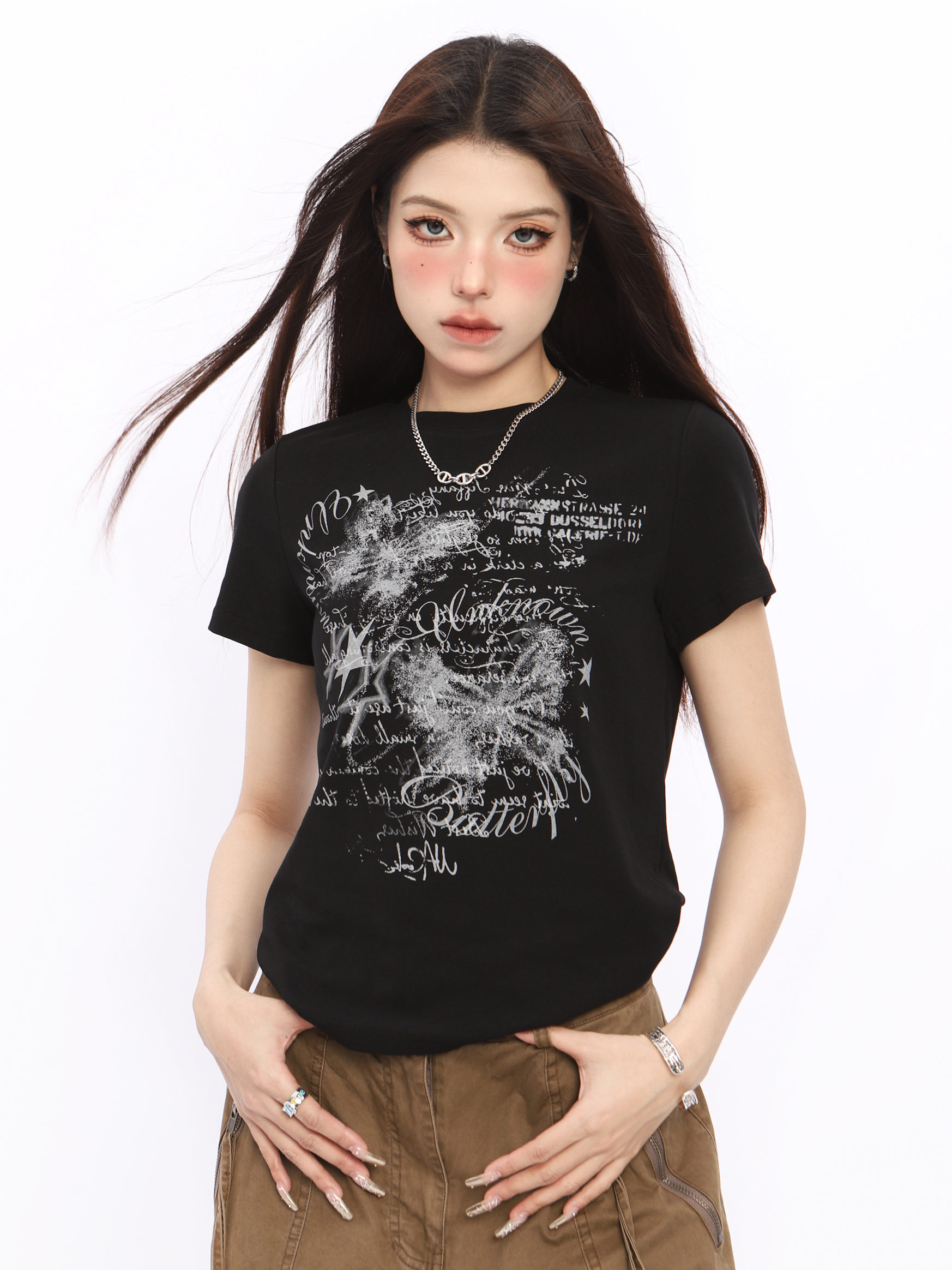 Spicy Girl Butterfly Design Cropped T-Shirt - American Style Short Sleeve Slim Fit Top for Women - Summer 2024 Fashion Spicy Girl Butterfly Design Cropped T-Shirt - American Style Short Sleeve Slim Fit Top for Women - Summer 2024 Fashion