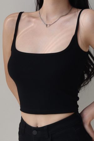 Spicy Girl Plain Color Slim Fit Short Camisole - Women's Elastic High Waist Slimming Tank Top in American Style, Y2K Fashion